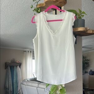 Elegant White Lace Trim Women's Top